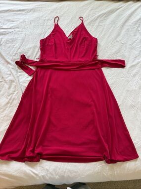 H&M Red Spaghetti-Strap A-Line Dress with Waist Tie